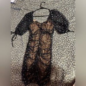 Mesh Nude Dress with flowers